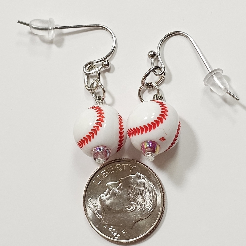 Baseball Acrylic Bead Sporty Fasion Dangling Drop Earrings - Picture 7 of 7